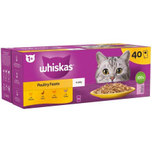 Whiskas 1+ Adult Poultry Selection in Jelly 40 Pouches, Adult Wet Cat Food, Megapack (40 x 85 g)