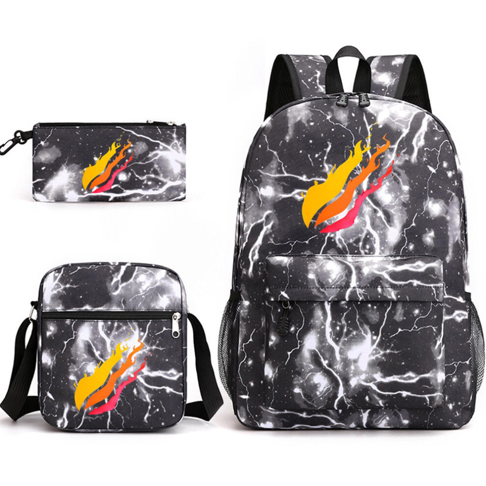 (Lightning Black A) Prestonplayz School Bag Backpack Three-Piece Set