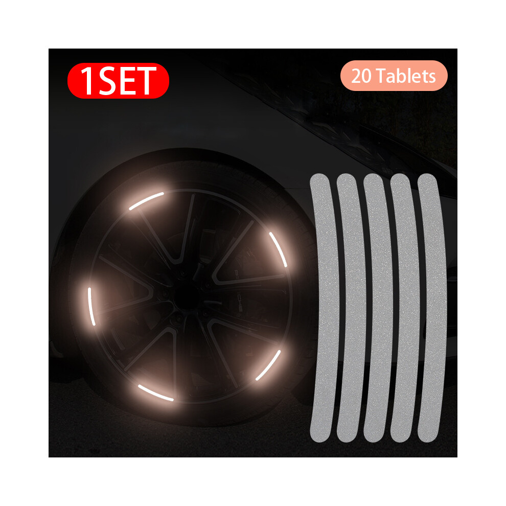 (Silvery 20Pcs) Blalion 20Pcs Car Wheel Hub Reflective Stickers Night Safety Warning Strip White 9486291575310