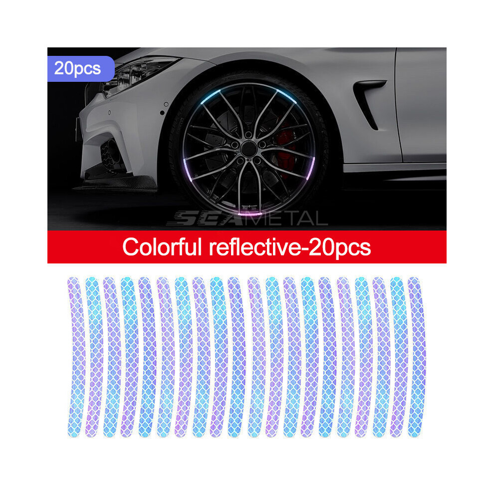 (3 Colorful 20Pcs) Blalion 20Pcs Car Wheel Hub Reflective Stickers Night Safety Warning Strip 9486291575273