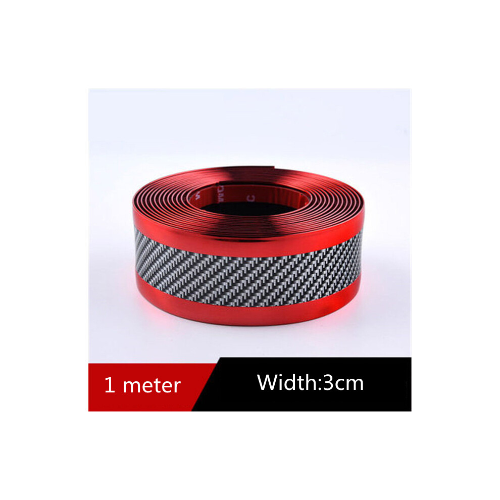 (Red) Car Stickers Anti Scratch Door Sill Protector Rubber Strip Carbon Fiber Red 9486291578175