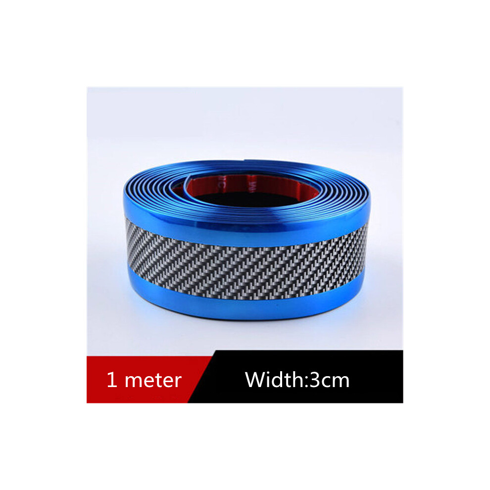 (Blue) New Carbon Fiber Car Threshold Protection Bumper Film Car Stickers Anti Blue 9486291578205
