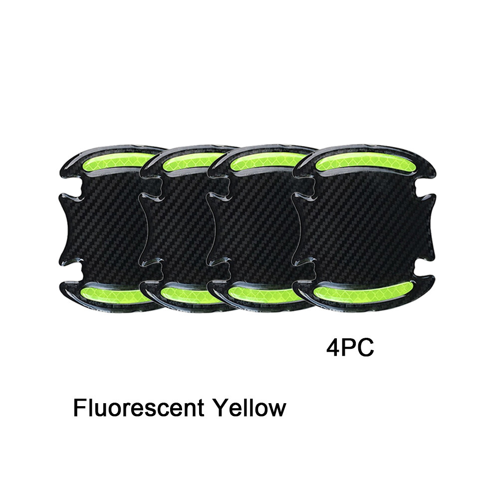 (Fluorescence ) 4Pcs 3D Carbon Fiber Car Door Handle Stickers Scratch-Resistant Stickers Yellow 9486291585869