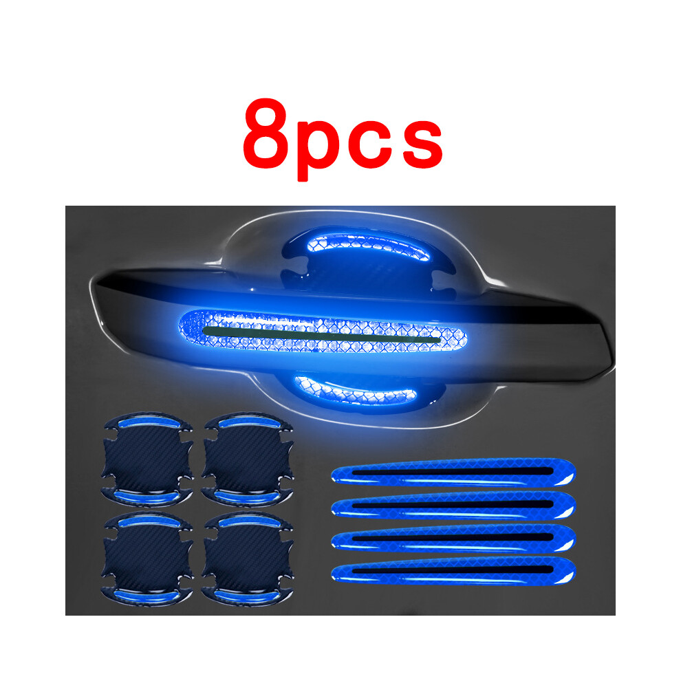 (Blue) 8Pcs Universal Car Door Handle Reflective Sticker Decal Warning Strip Blue 9486291589041
