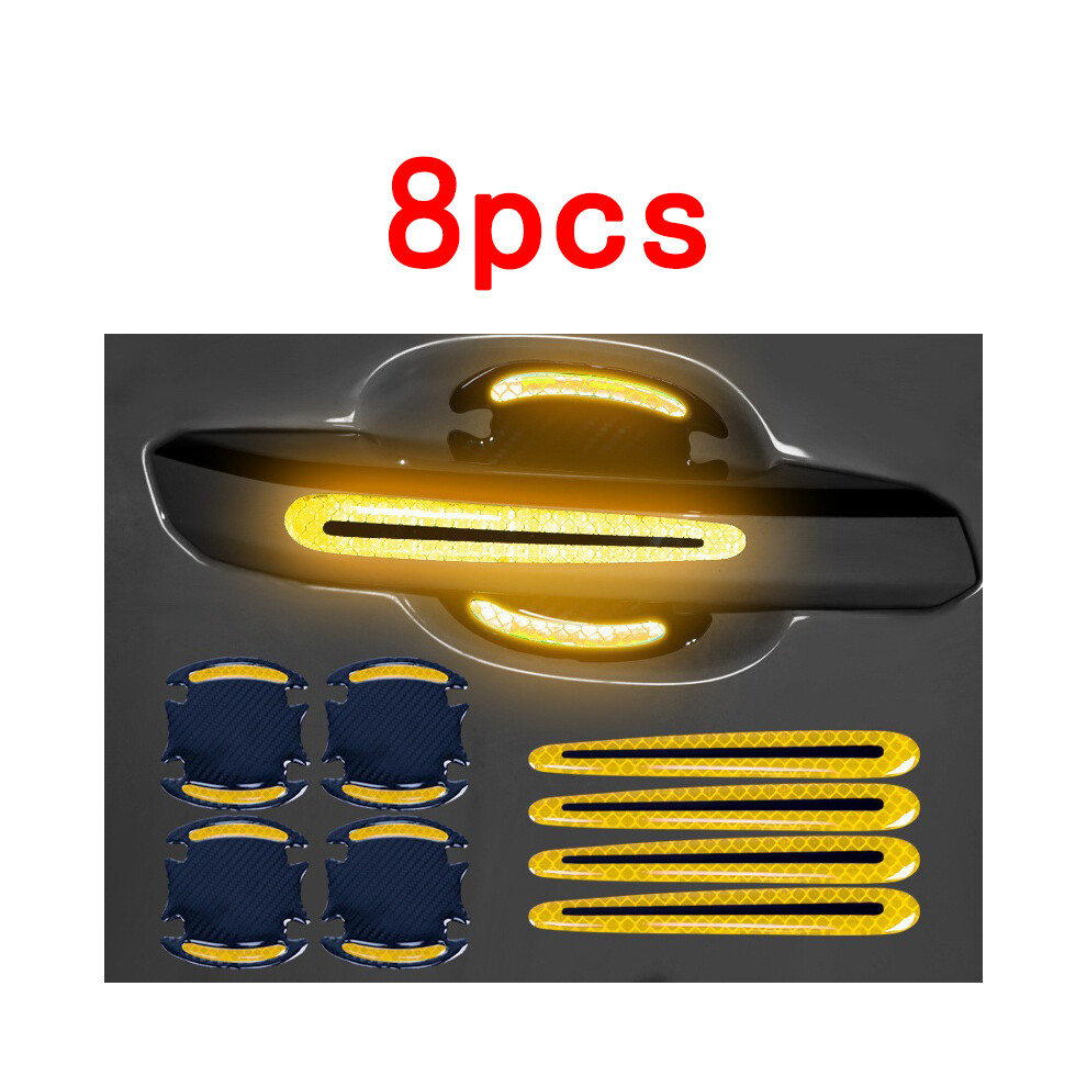 (Yellow) 8Pcs Universal Car Door Handle Reflective Sticker Decal Warning Strip Yellow 9486291589089