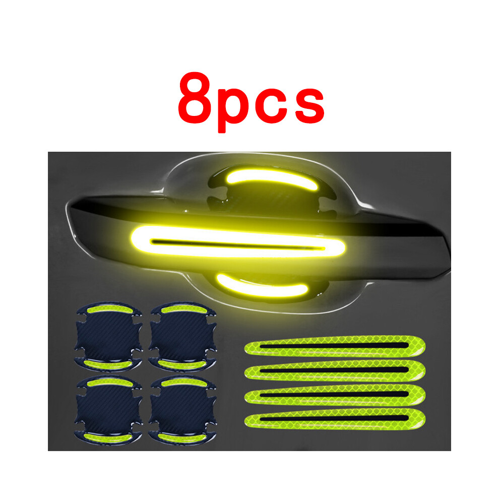 (Green) 8Pcs Universal Car Door Handle Reflective Sticker Decal Warning Strip Green 9486291589058