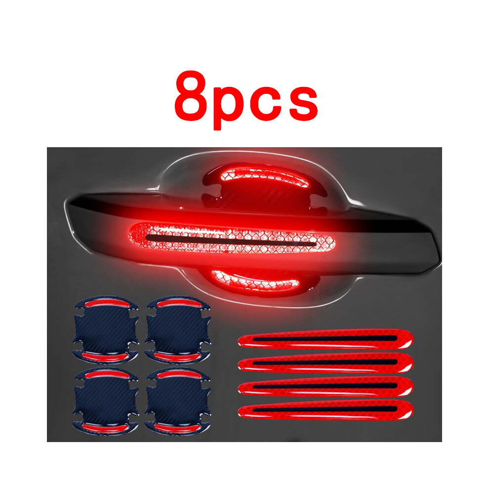 (Red) 8Pcs Universal Car Door Handle Reflective Sticker Decal Warning Strip Red 9486291589065