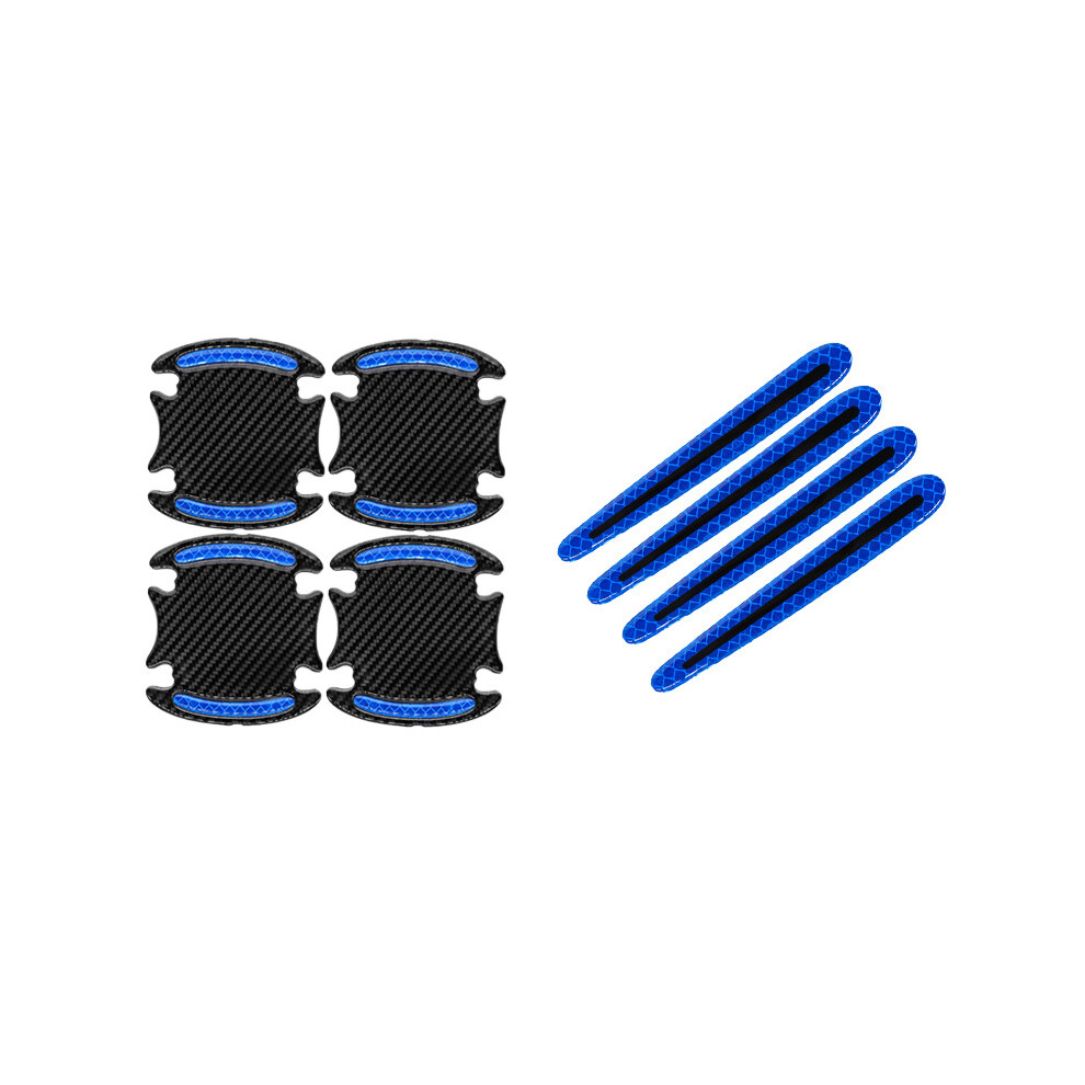 (Blue) 8Pcs 3D Car Reflective Sticker Carbon Fiber Decals Door Handle Bowl Protective Blue 9486291587061