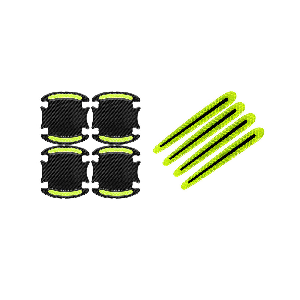 (Green) 8Pcs 3D Car Reflective Sticker Carbon Fiber Decals Door Handle Bowl Protective Green 9486291587078