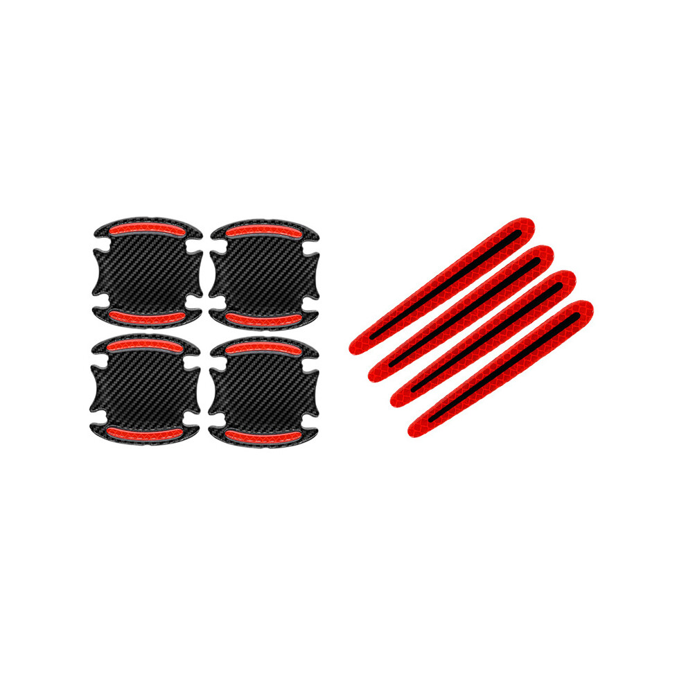 (Red) 8Pcs 3D Car Reflective Sticker Carbon Fiber Decals Door Handle Bowl Protective Red 9486291587085
