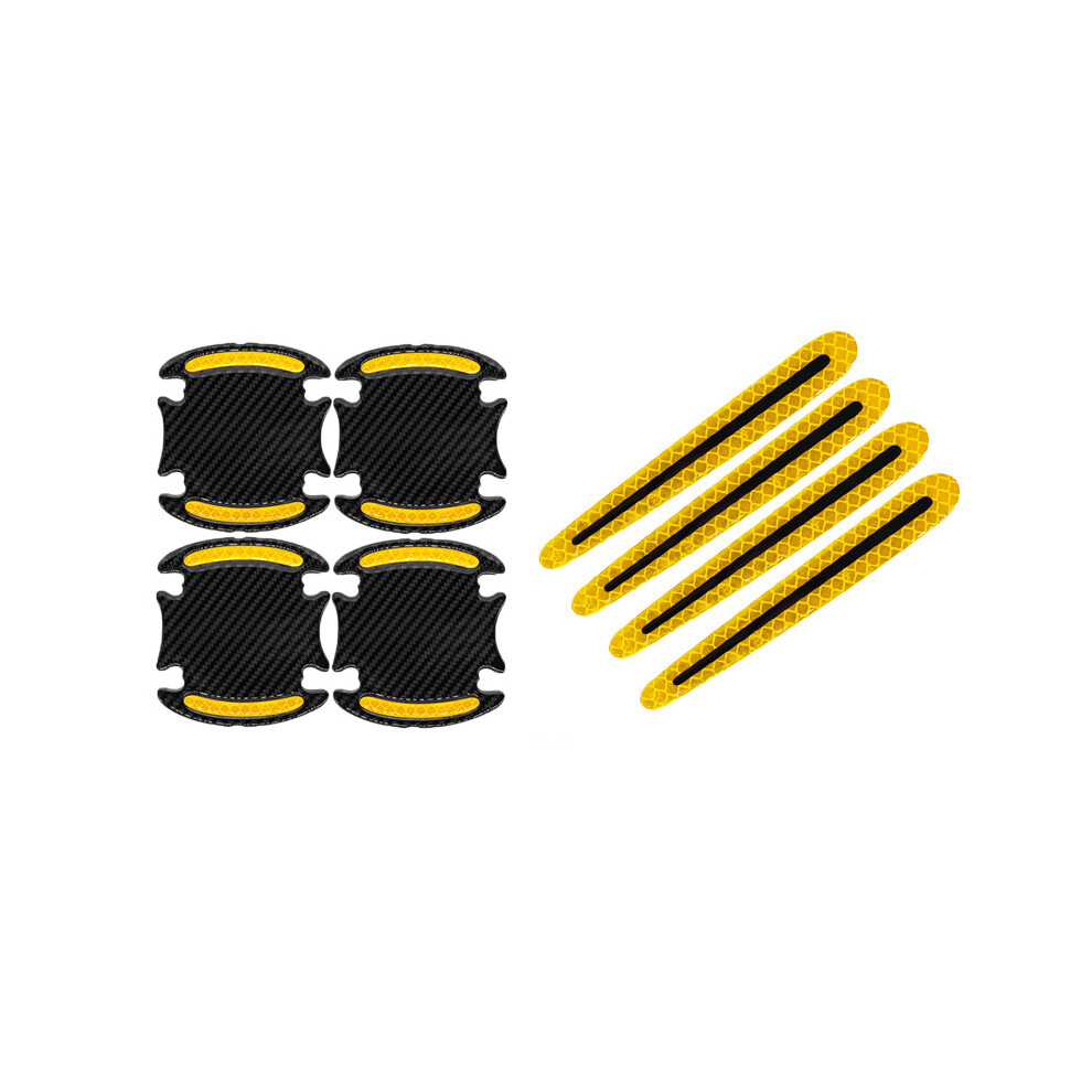 (Yellow) 8Pcs 3D Car Reflective Sticker Carbon Fiber Decals Door Handle Bowl Protective Yellow 9486291587108
