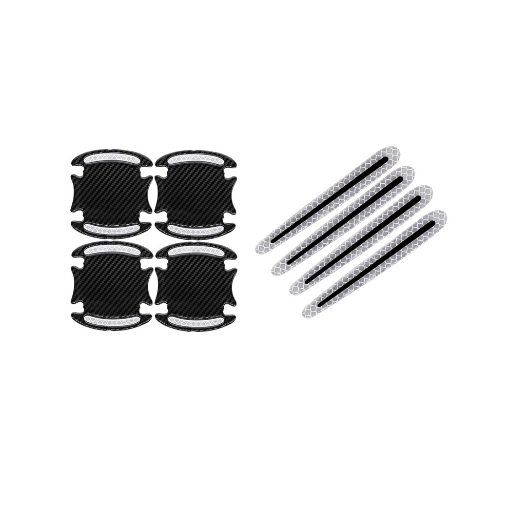 (Silver) 8Pcs 3D Car Reflective Sticker Carbon Fiber Decals Door Handle Bowl Protective Silver 9486291587092