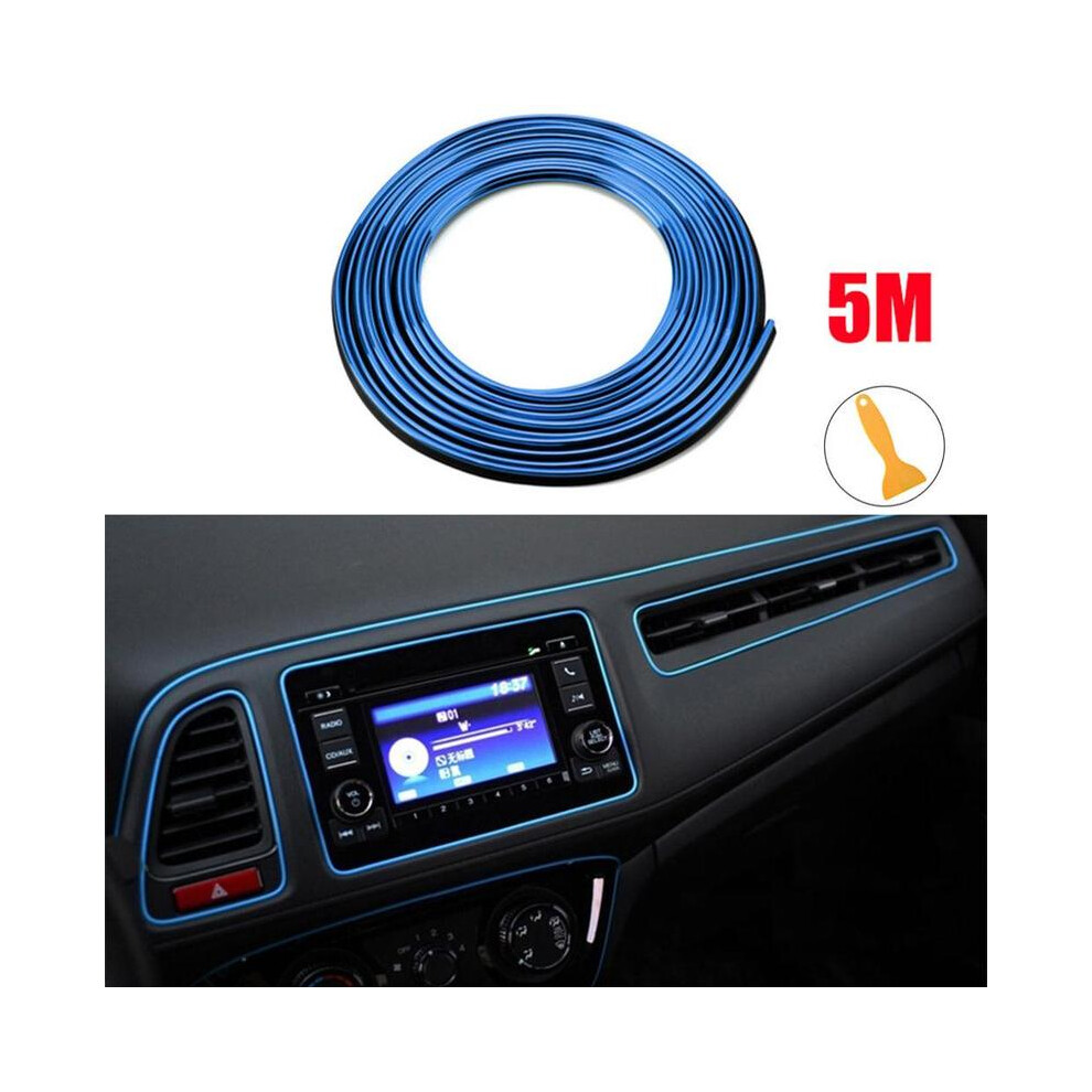 (Blue) 5M Car Moulding Decoration Flexible Strips Door/Center Console/ Interior Blue 9486291591662
