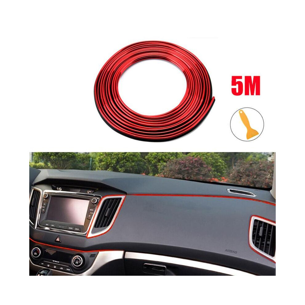 (Red) 5M Car Moulding Decoration Flexible Strips Door/Center Console/ Interior Red 9486291591716