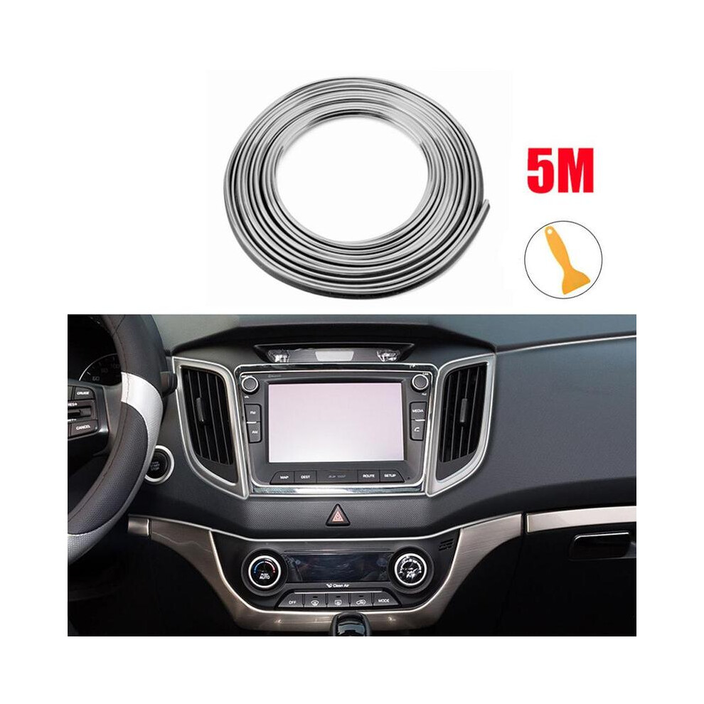 (Silver) 5M Car Moulding Decoration Flexible Strips Door/Center Console/ Interior Silver 9486291591723