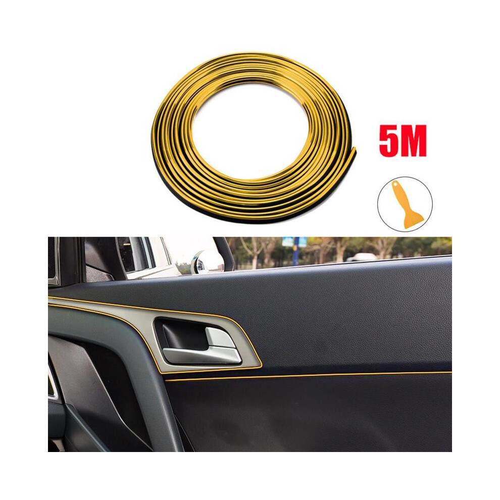 (Gold) 5M Car Moulding Decoration Flexible Strips Door/Center Console/ Interior Gold 9486291591693