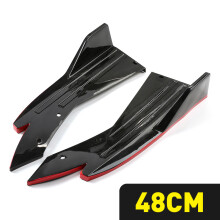 (Bright Black Red) 1Set Carbon Fiber Car universal Rear Bumper Lip Wing Side Skirt Separator