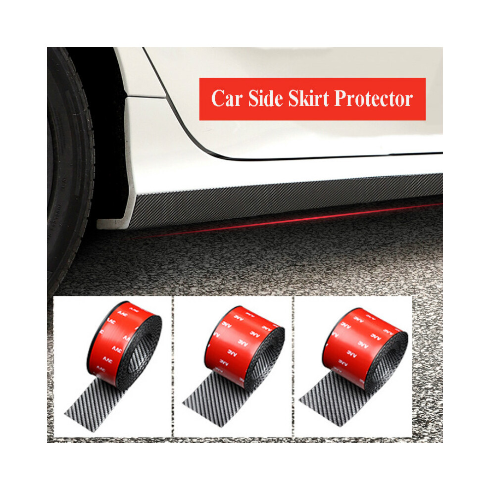 (9.5Cmx3m) Universal Carbon Fiber Car Body Side Skirts Lip Anti Scratch Protector Black 9486291628979