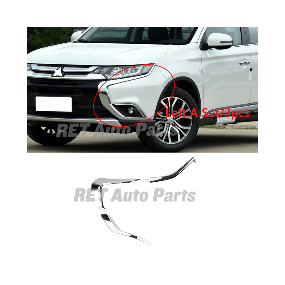 (Left A Set 3Pcs) Car Front Bumper Chrome Molding Strip For Mitsubishi Outlander 3 2016 9486291629938