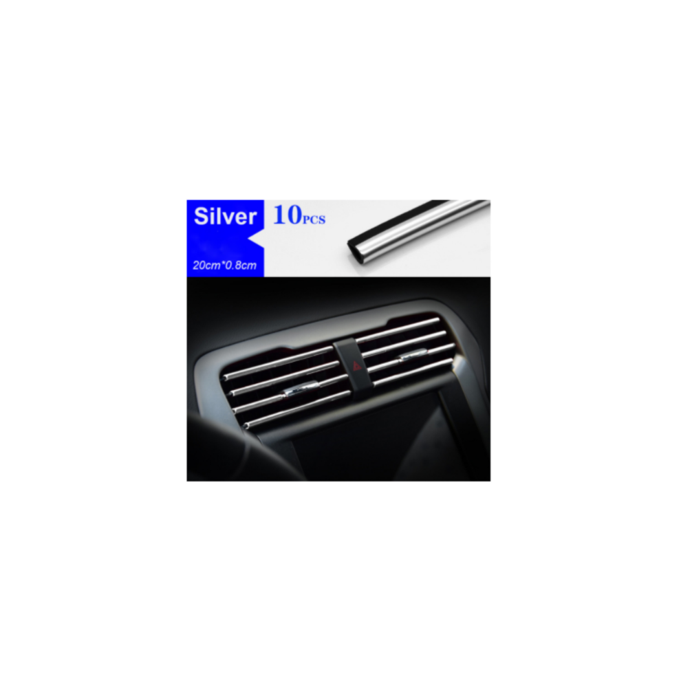 (Silver) 10Pcs 20Cm Universal Car Air Conditioner Outlet Decorative U Shape Moulding Silver 9486291516047