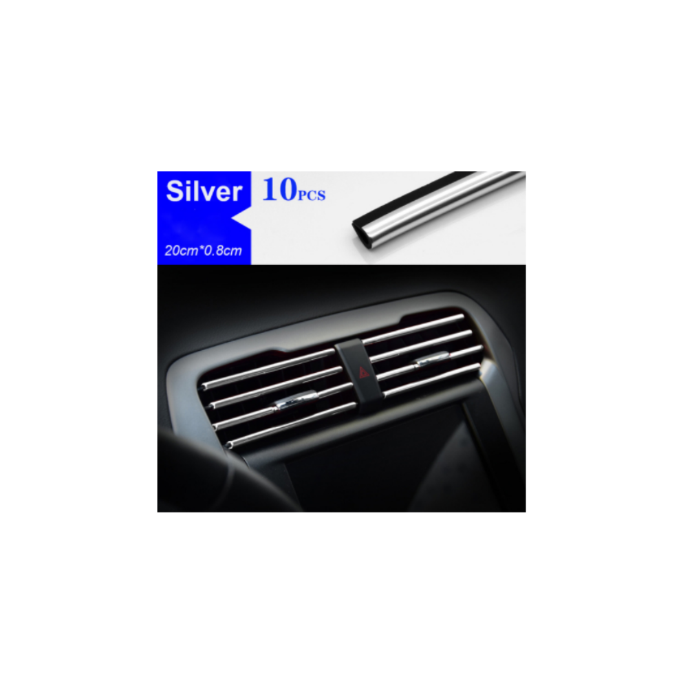 (Silver) 10Pcs 20Cm Universal Car Air Conditioner Outlet Decorative U Shape Moulding Silver 9486291515965