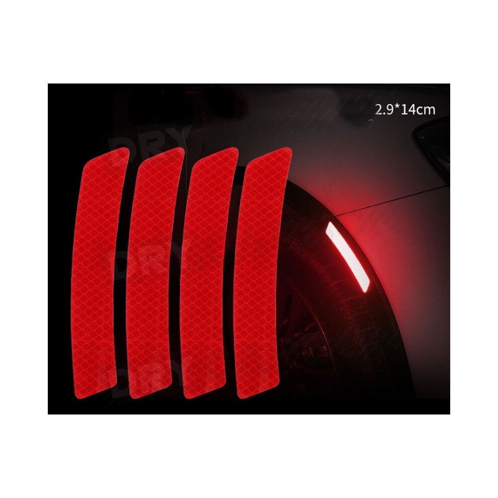 (4Pcs For Rim) Car Bumper Reflective Warning Strip Stickers Wheel Rim Eyebrow Warn Red/Light 9486291516757