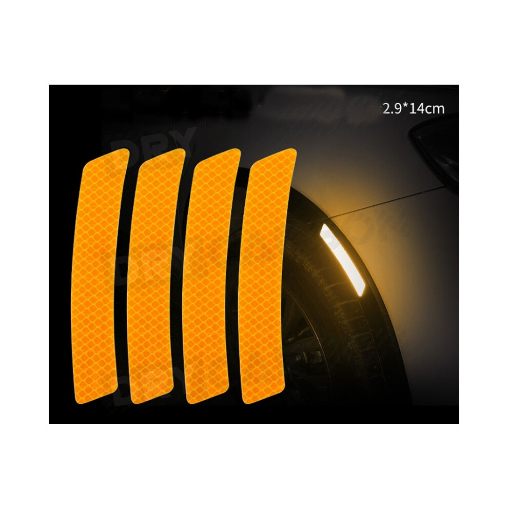(4Pcs For Rim) Car Bumper Reflective Warning Strip Stickers Wheel Rim Eyebrow Warn Orange/Light 9486291516740