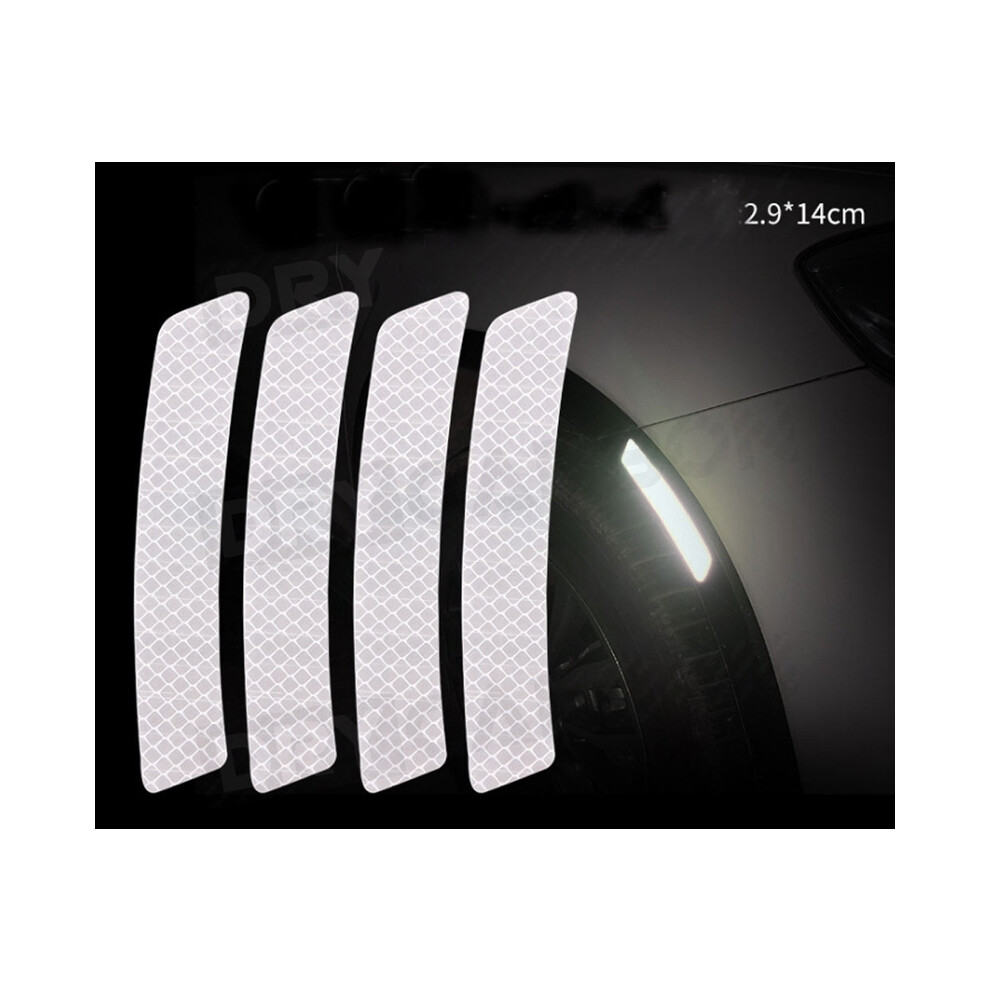 (4Pcs For Rim) Car Bumper Reflective Warning Strip Stickers Wheel Rim Eyebrow Warn White/Light 9486291516764
