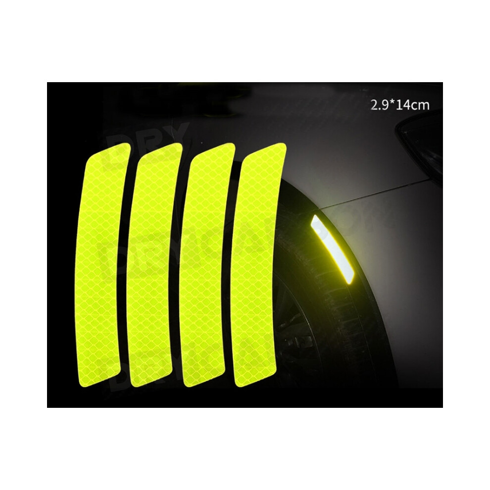 (4Pcs Gloss ) Car Bumper Reflective Warning Strip Stickers Wheel Rim Eyebrow Warn Green/Light 9486291516733