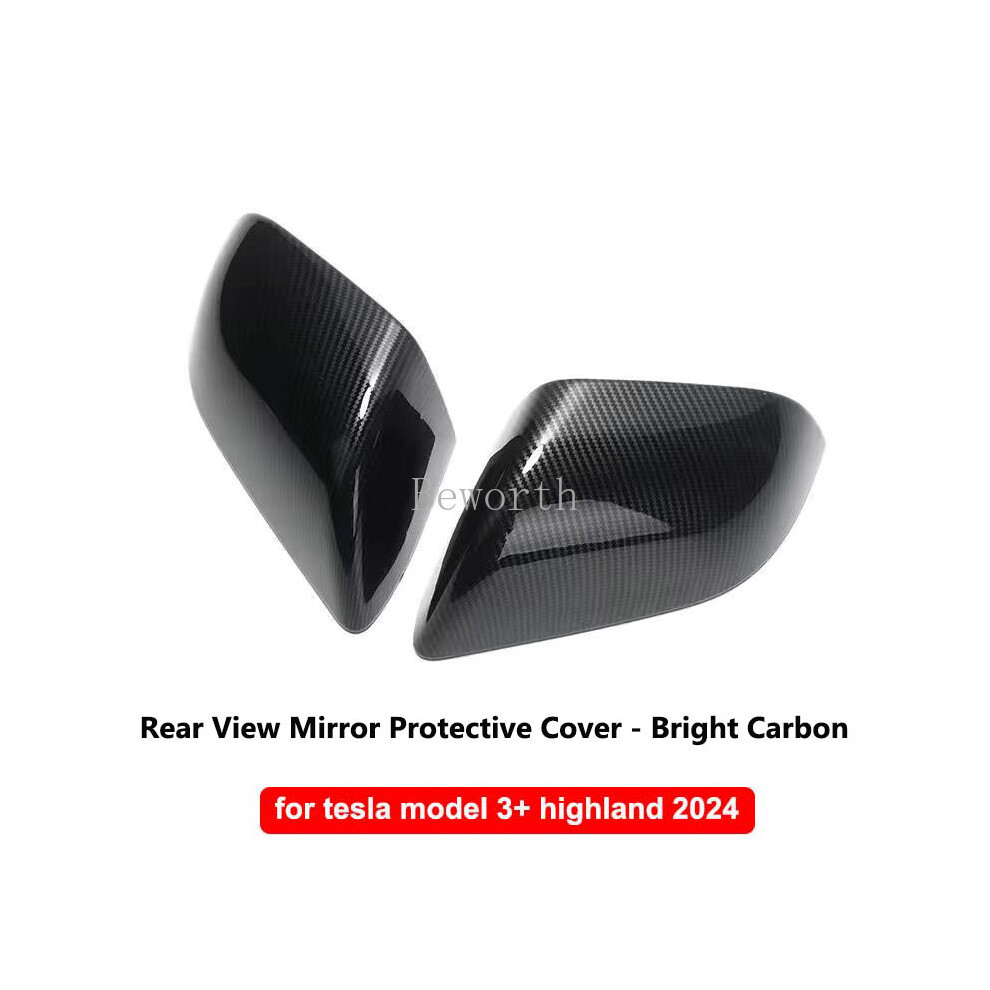 (Bright Carbon) For Tesla Model 3 Highland 2024 Rear View Mirror Protective Cover Carbon 9486291545382