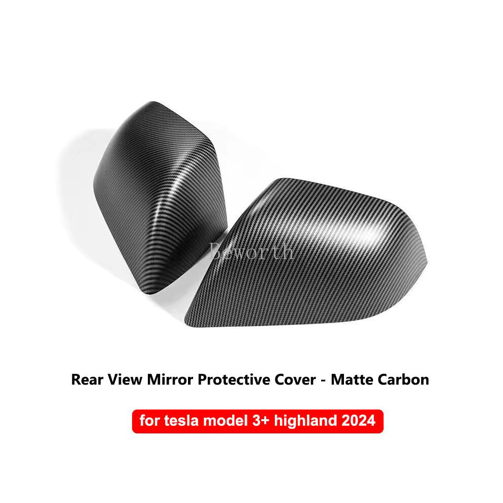 (Matte Carbon) For Tesla Model 3 Highland 2024 Rear View Mirror Protective Cover Carbon 9486291545405