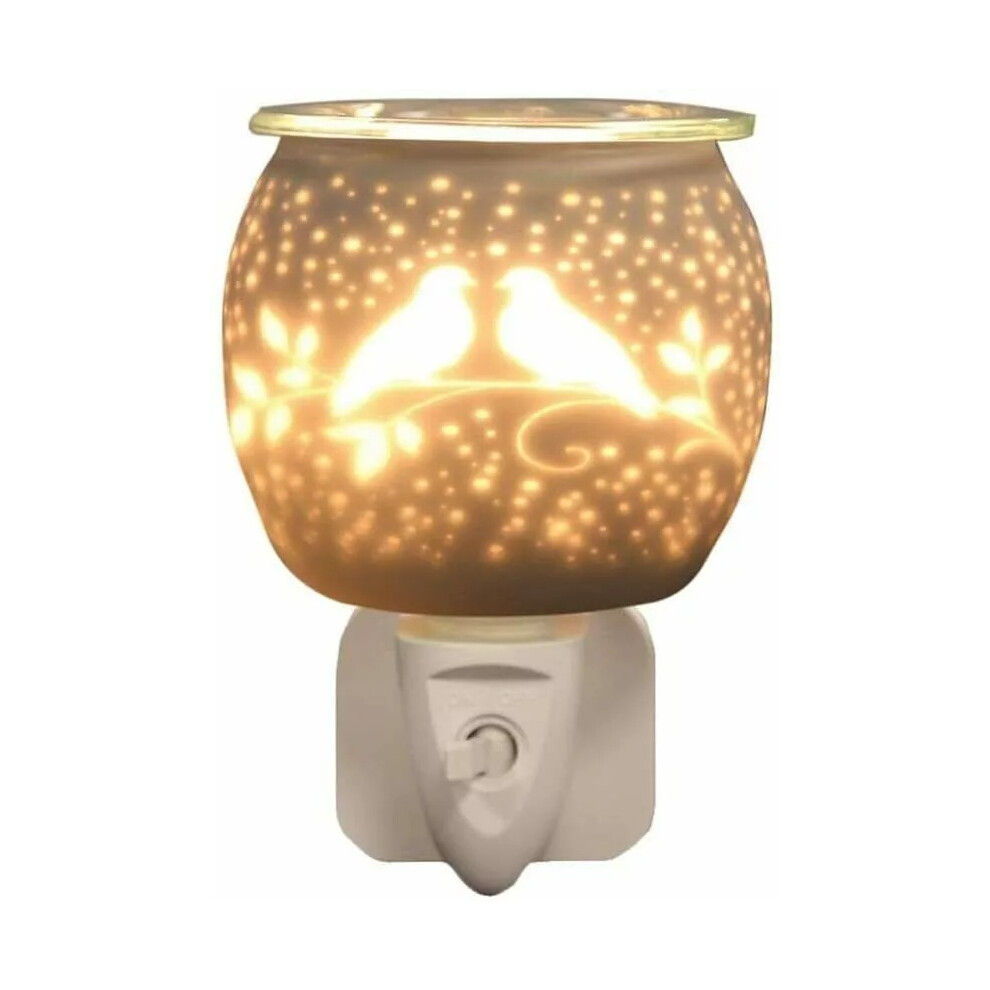 White Satin Doves Electric Plug LED Aroma Lamp Wax Melt Oil Warmer Melter