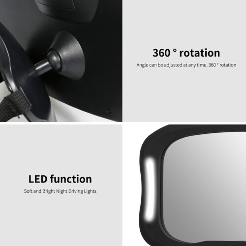 Baby Car Mirror with Light Remote Controller Acrylic Adjustable Baby Mirror 2
