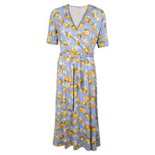 (Blue, L) Womens Summer V Neck Long Maxi Beach Holiday Dress