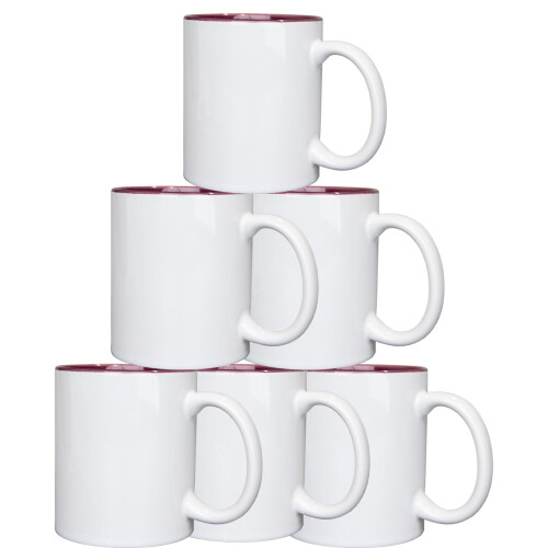 (White, 6PCS) Plain Sublimation Mug 2 Tone Heat Press Tea Coffee Cup