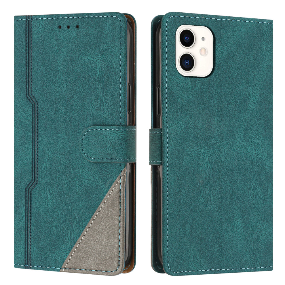 (For iphone12 mini, Green) Leather Magnetic Clasp Case with Flip Wallet Stand Function Cover for iphone