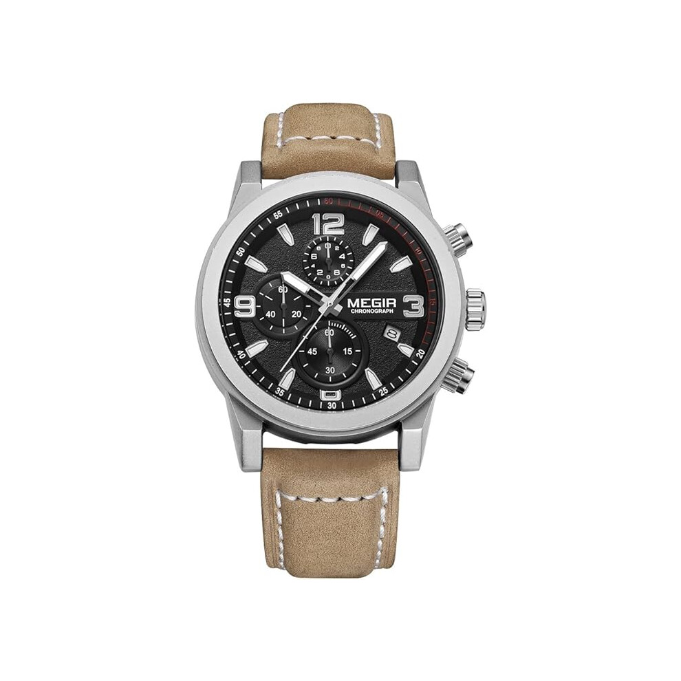 Photos - Wrist Watch MEGIR Casual Chronograph Quartz Men  Waterproof Watch with Big Dials Silicone Hand, Fashion Sport Men Watch SILVE