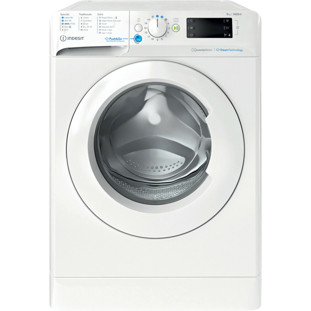 Indesit White Push&Go Bwe 91496X Wv Uk Washing Machine With 1400 Rpm 9Kg