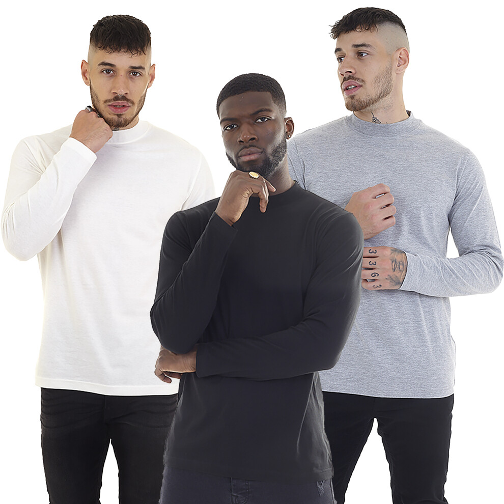 (Grey,  Mens Long Sleeve Casual Turtle Neck T-Shirt, L) Mens Brave Soul Long Sleeve Cotton Turtle Neck