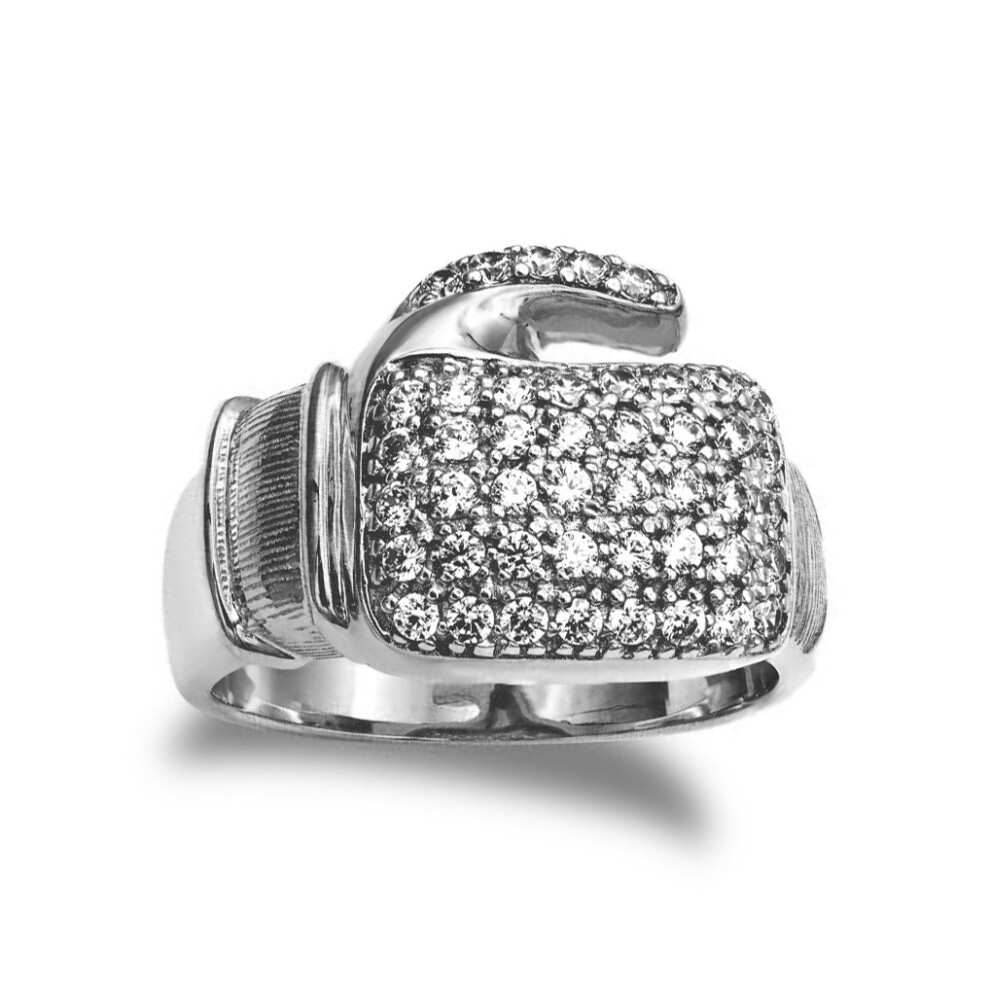 (Z) Jewelco London 925 Silver CZ Set Boxing Glove Ring - ARN165