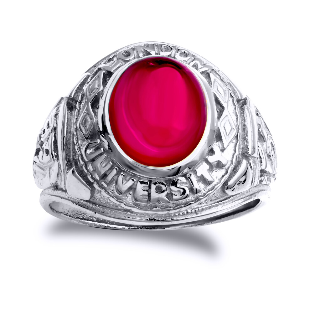 (Y) Jewelco London 925 Silver Red Stone College Ring - ARN170