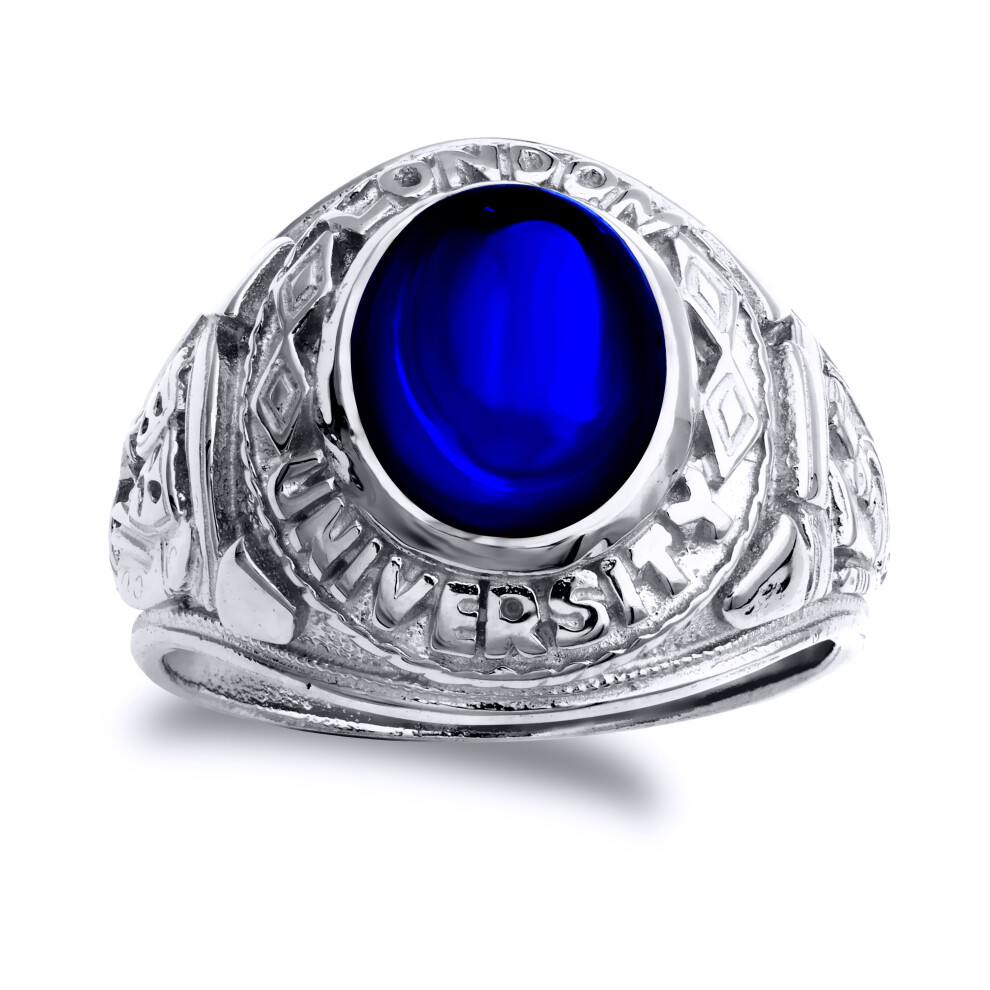 (W) Jewelco London 925 Silver Blue Stone College Ring - ARN171