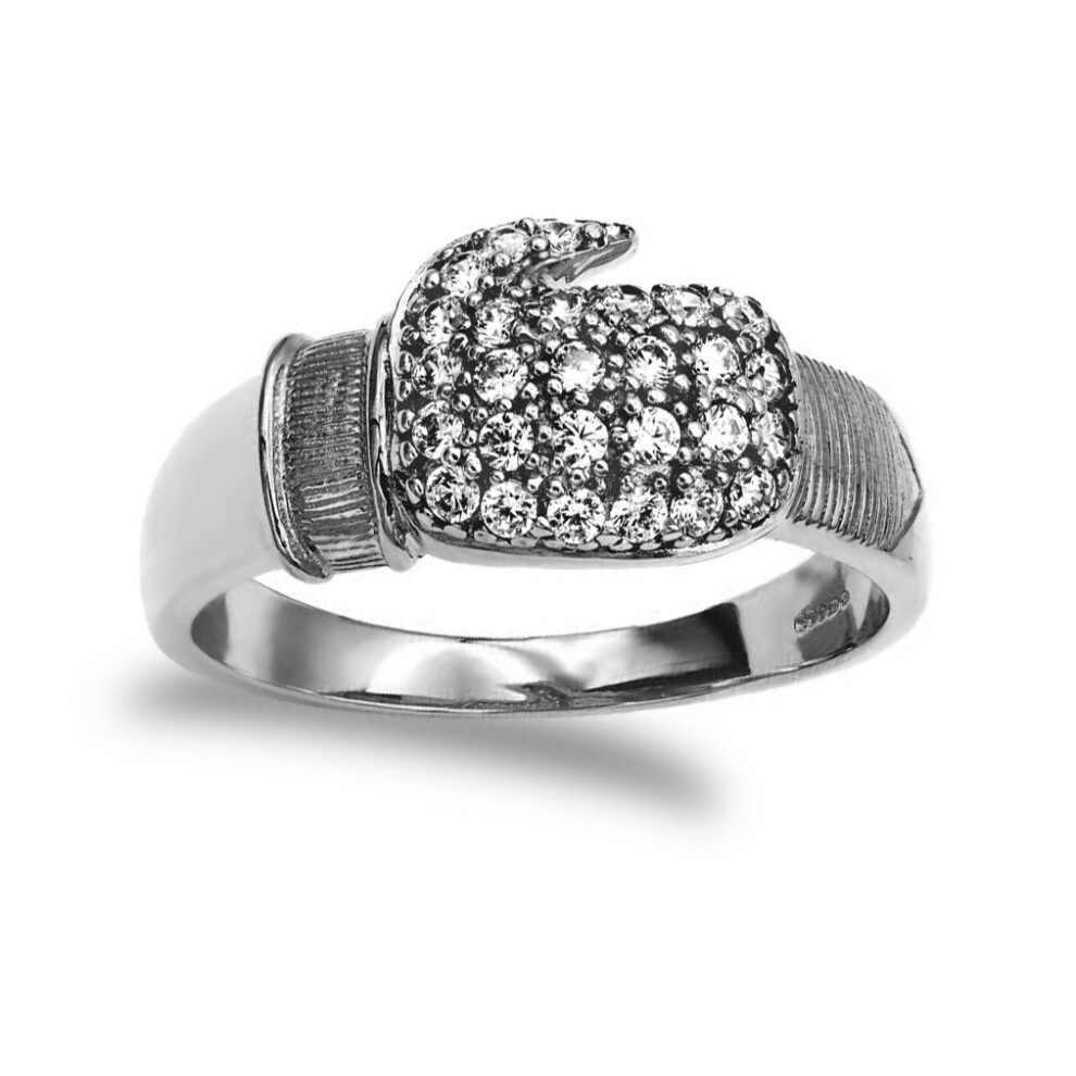 (V) Jewelco London 925 Silver CZ Set Boxing Glove Ring - ARN164