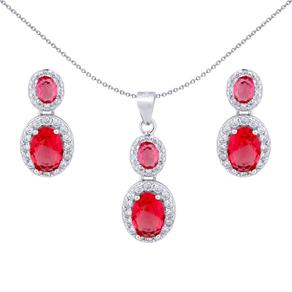 925 Silver  Princess Kate Ruby Centre CZ Earring and Pendant Set - AEP001R