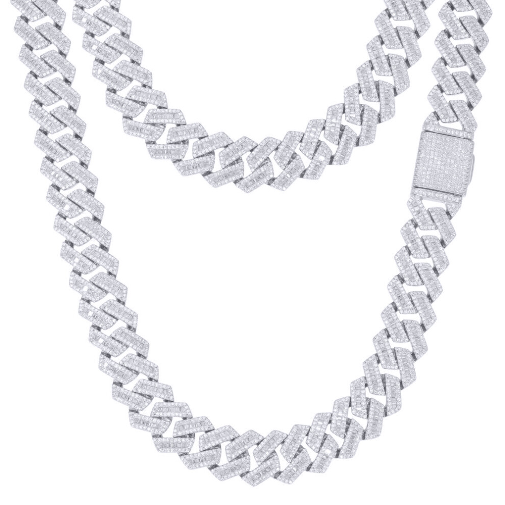 (22) Jewelco London 925 Silver Baguette CZ Set Cuban Chain 12.0mm - ABB203