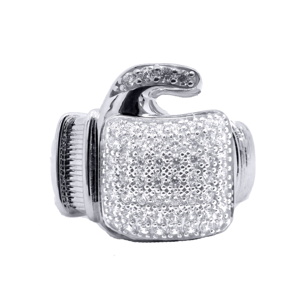 (V) Jewelco London 925 Silver CZ Set Boxing Glove Ring - ARN166