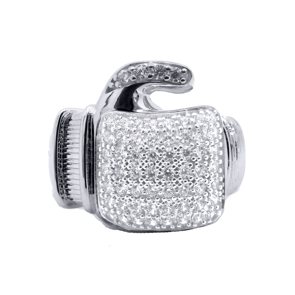 (Z) Jewelco London 925 Silver CZ Set Boxing Glove Ring - ARN166