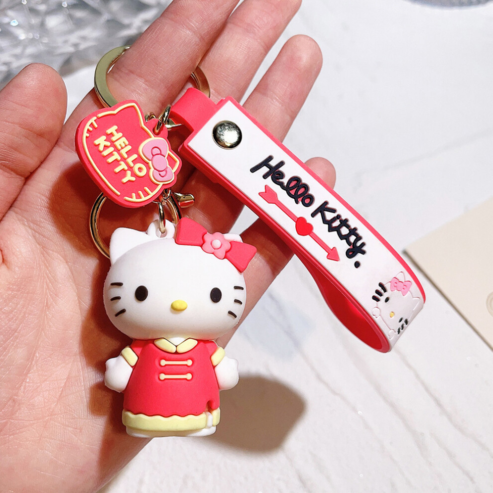 (Cheongsam) Hello Playful Kitty Keychain Silicone Charm Ideal For Various Holidays And Special Events