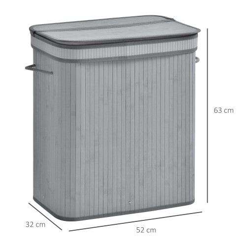 Homcom HOMCOM 100L Wood Laundry Basket A Compartment Flip Lid Removable Lining Grey 1