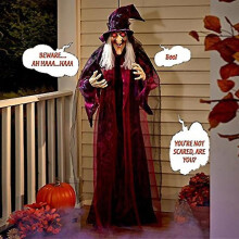 Life Size Animated Witch With Led Eyes And Spooky Sounds Halloween Decorations